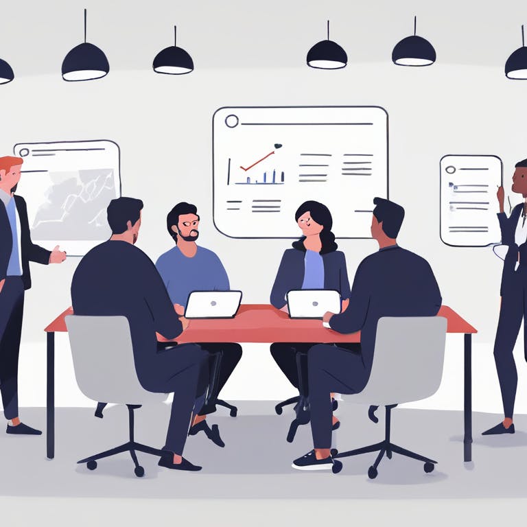 Ein Team in einem OKR Meeting | Rikoma Ein Team in einem OKR Meeting - Illustration | Rikoma